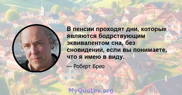 В пенсии проходят дни, которые являются бодрствующим эквивалентом сна, без сновидений, если вы понимаете, что я имею в виду.