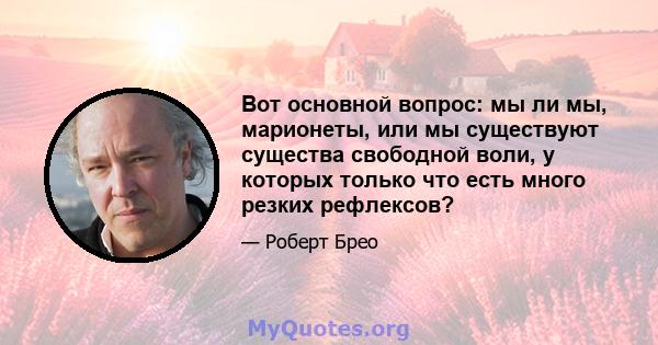 Вот основной вопрос: мы ли мы, марионеты, или мы существуют существа свободной воли, у которых только что есть много резких рефлексов?