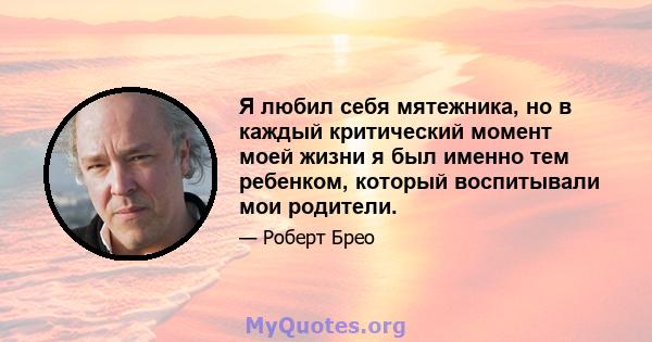 Я любил себя мятежника, но в каждый критический момент моей жизни я был именно тем ребенком, который воспитывали мои родители.