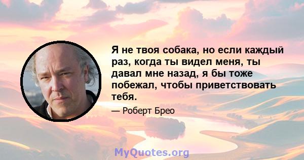 Я не твоя собака, но если каждый раз, когда ты видел меня, ты давал мне назад, я бы тоже побежал, чтобы приветствовать тебя.