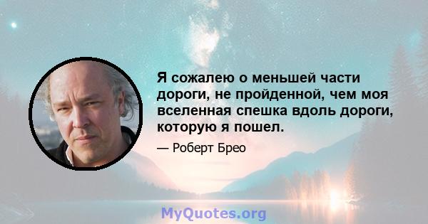 Я сожалею о меньшей части дороги, не пройденной, чем моя вселенная спешка вдоль дороги, которую я пошел.