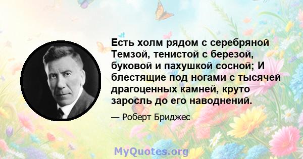 Есть холм рядом с серебряной Темзой, тенистой с березой, буковой и пахушкой сосной; И блестящие под ногами с тысячей драгоценных камней, круто заросль до его наводнений.