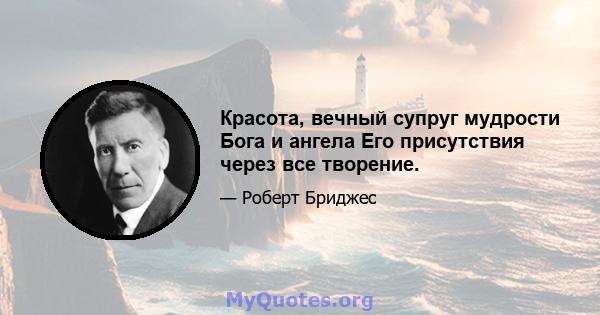 Красота, вечный супруг мудрости Бога и ангела Его присутствия через все творение.