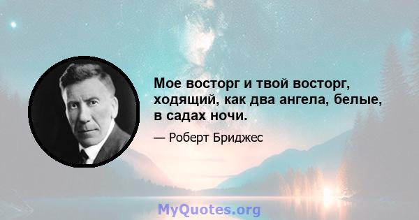 Мое восторг и твой восторг, ходящий, как два ангела, белые, в садах ночи.