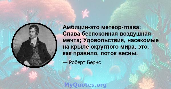 Амбиции-это метеор-глава; Слава беспокойная воздушная мечта; Удовольствия, насекомые на крыле округлого мира, это, как правило, поток весны.