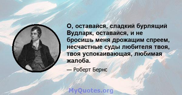 О, оставайся, сладкий бурлящий Вудларк, оставайся, и не бросишь меня дрожащим спреем, несчастные суды любителя твоя, твоя успокаивающая, любимая жалоба.