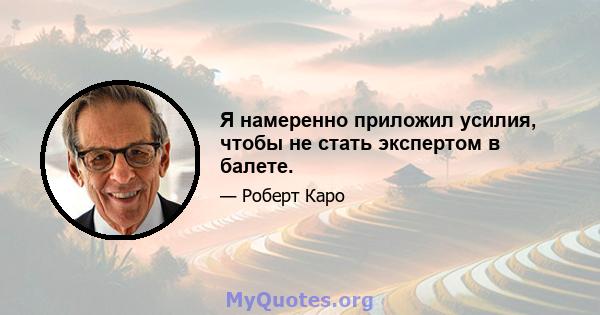 Я намеренно приложил усилия, чтобы не стать экспертом в балете.