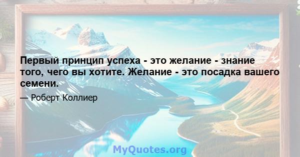 Первый принцип успеха - это желание - знание того, чего вы хотите. Желание - это посадка вашего семени.