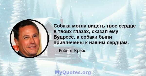 Собака могла видеть твое сердце в твоих глазах, сказал ему Будресс, а собаки были привлечены к нашим сердцам.