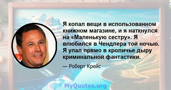 Я копал вещи в использованном книжном магазине, и я наткнулся на «Маленькую сестру». Я влюбился в Чендлера той ночью. Я упал прямо в кроличье дыру криминальной фантастики.