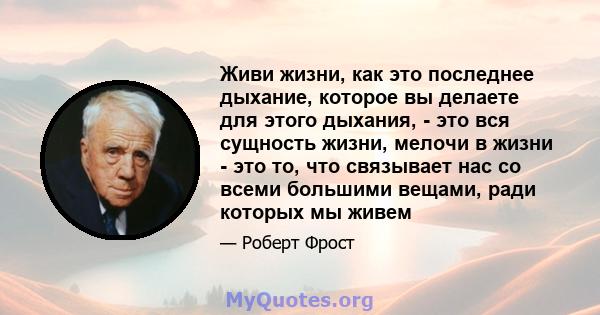 Живи жизни, как это последнее дыхание, которое вы делаете для этого дыхания, - это вся сущность жизни, мелочи в жизни - это то, что связывает нас со всеми большими вещами, ради которых мы живем