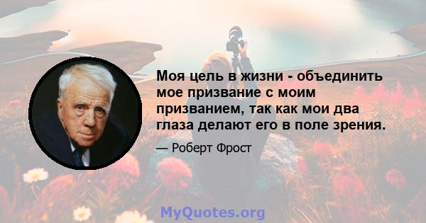 Моя цель в жизни - объединить мое призвание с моим призванием, так как мои два глаза делают его в поле зрения.