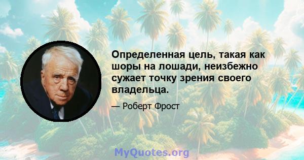 Определенная цель, такая как шоры на лошади, неизбежно сужает точку зрения своего владельца.