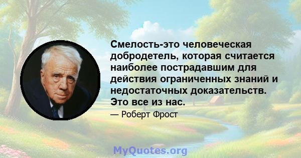 Смелость-это человеческая добродетель, которая считается наиболее пострадавшим для действия ограниченных знаний и недостаточных доказательств. Это все из нас.