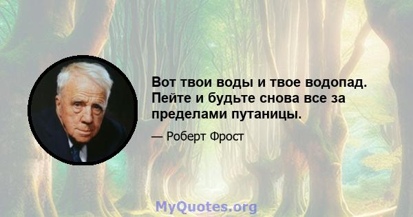 Вот твои воды и твое водопад. Пейте и будьте снова все за пределами путаницы.