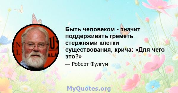 Быть человеком - значит поддерживать греметь стержнями клетки существования, крича: «Для чего это?»