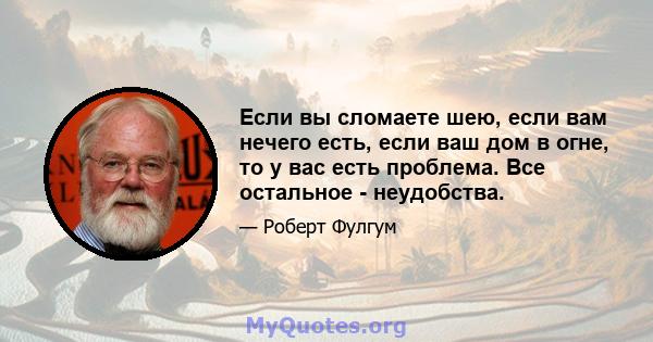 Если вы сломаете шею, если вам нечего есть, если ваш дом в огне, то у вас есть проблема. Все остальное - неудобства.