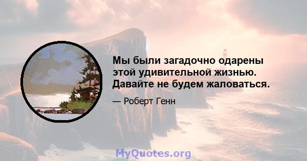 Мы были загадочно одарены этой удивительной жизнью. Давайте не будем жаловаться.