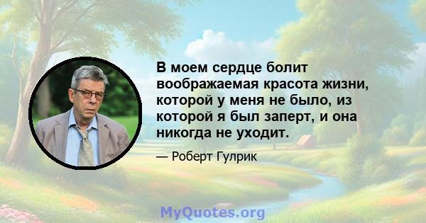 В моем сердце болит воображаемая красота жизни, которой у меня не было, из которой я был заперт, и она никогда не уходит.