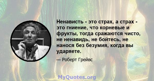 Ненависть - это страх, а страх - это гниение, что корневые и фрукты, тогда сражаются чисто, не ненавидь, не бойтесь, не нанося без безумия, когда вы ударяете.