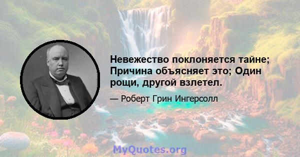 Невежество поклоняется тайне; Причина объясняет это; Один рощи, другой взлетел.