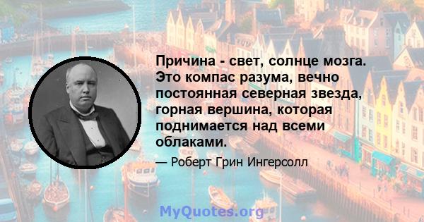 Причина - свет, солнце мозга. Это компас разума, вечно постоянная северная звезда, горная вершина, которая поднимается над всеми облаками.