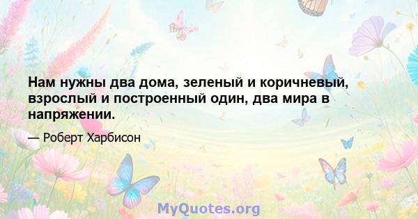 Нам нужны два дома, зеленый и коричневый, взрослый и построенный один, два мира в напряжении.