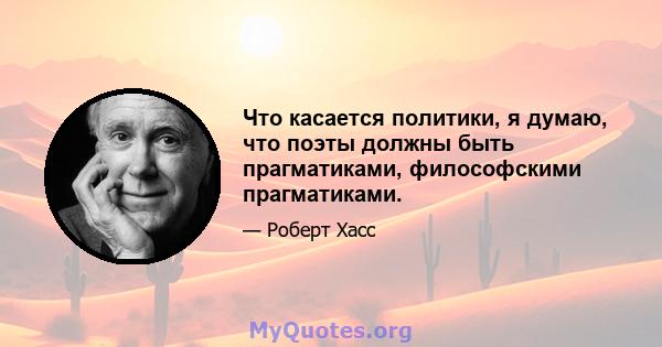 Что касается политики, я думаю, что поэты должны быть прагматиками, философскими прагматиками.