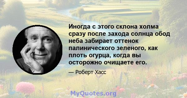 Иногда с этого склона холма сразу после захода солнца обод неба забирает оттенок палинического зеленого, как плоть огурца, когда вы осторожно очищаете его.