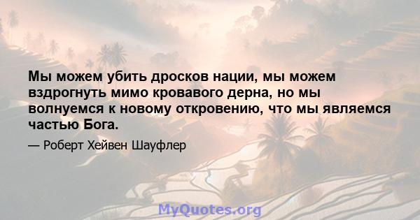 Мы можем убить дросков нации, мы можем вздрогнуть мимо кровавого дерна, но мы волнуемся к новому откровению, что мы являемся частью Бога.