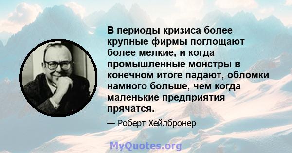 В периоды кризиса более крупные фирмы поглощают более мелкие, и когда промышленные монстры в конечном итоге падают, обломки намного больше, чем когда маленькие предприятия прячатся.