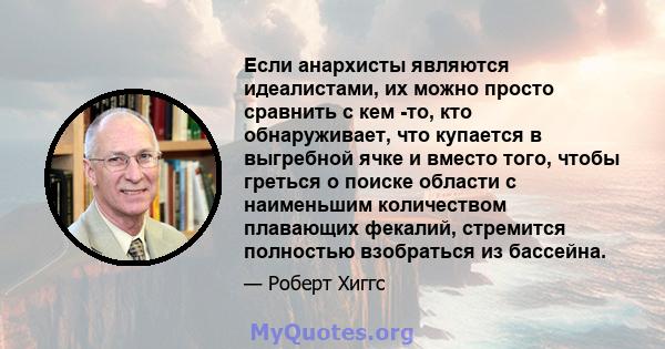 Если анархисты являются идеалистами, их можно просто сравнить с кем -то, кто обнаруживает, что купается в выгребной ячке и вместо того, чтобы греться о поиске области с наименьшим количеством плавающих фекалий,