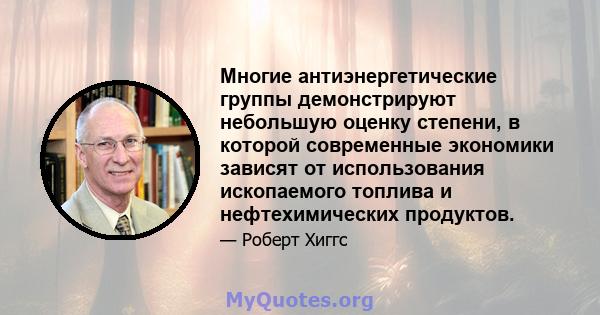 Многие антиэнергетические группы демонстрируют небольшую оценку степени, в которой современные экономики зависят от использования ископаемого топлива и нефтехимических продуктов.