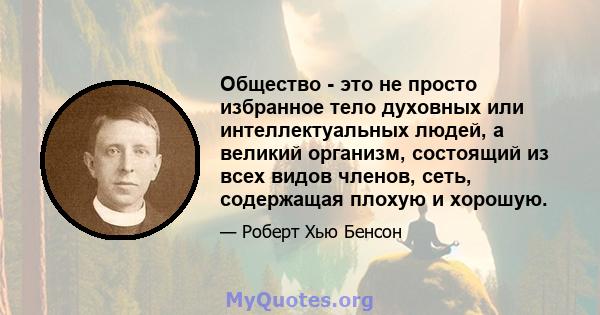 Общество - это не просто избранное тело духовных или интеллектуальных людей, а великий организм, состоящий из всех видов членов, сеть, содержащая плохую и хорошую.