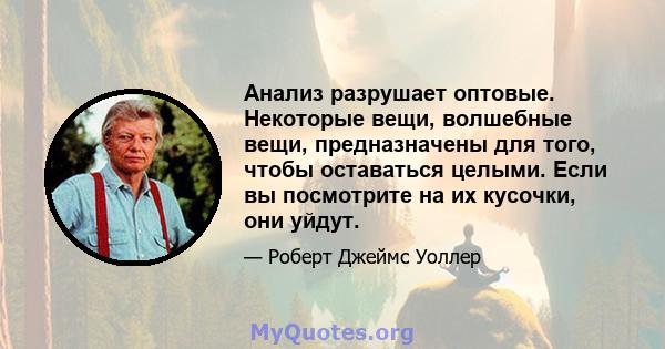 Анализ разрушает оптовые. Некоторые вещи, волшебные вещи, предназначены для того, чтобы оставаться целыми. Если вы посмотрите на их кусочки, они уйдут.