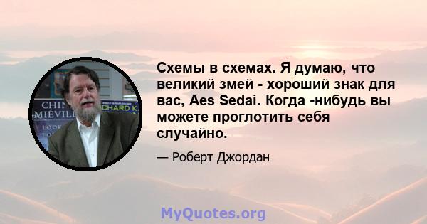 Схемы в схемах. Я думаю, что великий змей - хороший знак для вас, Aes Sedai. Когда -нибудь вы можете проглотить себя случайно.