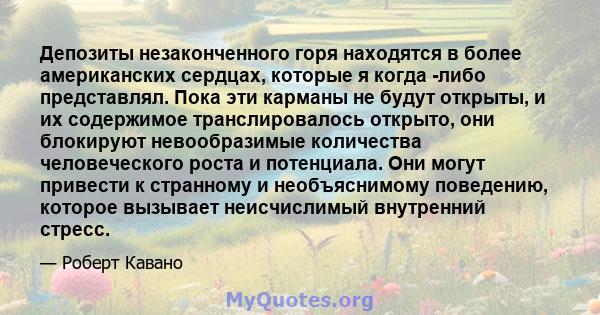 Депозиты незаконченного горя находятся в более американских сердцах, которые я когда -либо представлял. Пока эти карманы не будут открыты, и их содержимое транслировалось открыто, они блокируют невообразимые количества