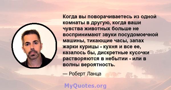 Когда вы поворачиваетесь из одной комнаты в другую, когда ваши чувства животных больше не воспринимают звуки посудомоечной машины, тикающие часы, запах жарки курицы - кухня и все ее, казалось бы, дискретные кусочки