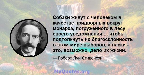 Собаки живут с человеком в качестве придворных вокруг монарха, погруженного в лесу своего уведомления ... чтобы подтолкнуть их благосклонность в этом мире выборов, а ласки - это, возможно, дело их жизни.