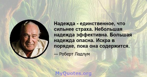 Надежда - единственное, что сильнее страха. Небольшая надежда эффективна. Большая надежда опасна. Искра в порядке, пока она содержится.