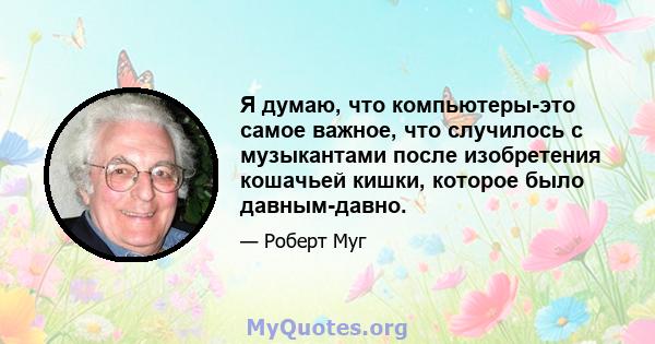 Я думаю, что компьютеры-это самое важное, что случилось с музыкантами после изобретения кошачьей кишки, которое было давным-давно.