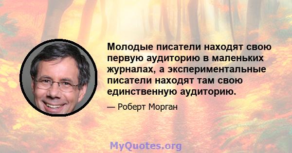 Молодые писатели находят свою первую аудиторию в маленьких журналах, а экспериментальные писатели находят там свою единственную аудиторию.