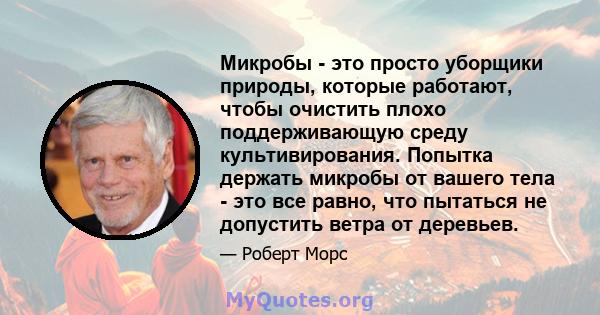 Микробы - это просто уборщики природы, которые работают, чтобы очистить плохо поддерживающую среду культивирования. Попытка держать микробы от вашего тела - это все равно, что пытаться не допустить ветра от деревьев.