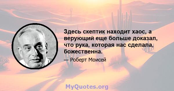 Здесь скептик находит хаос, а верующий еще больше доказал, что рука, которая нас сделала, божественна.