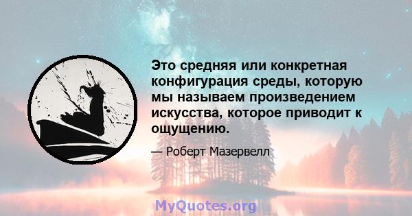 Это средняя или конкретная конфигурация среды, которую мы называем произведением искусства, которое приводит к ощущению.