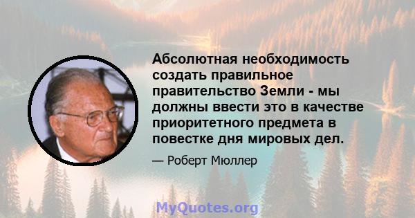 Абсолютная необходимость создать правильное правительство Земли - мы должны ввести это в качестве приоритетного предмета в повестке дня мировых дел.