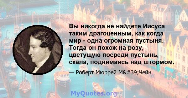 Вы никогда не найдете Иисуса таким драгоценным, как когда мир - одна огромная пустыня. Тогда он похож на розу, цветущую посреди пустынь, скала, поднимаясь над штормом.