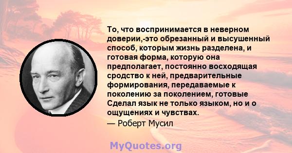 То, что воспринимается в неверном доверии,-это обрезанный и высушенный способ, которым жизнь разделена, и готовая форма, которую она предполагает, постоянно восходящая сродство к ней, предварительные формирования,