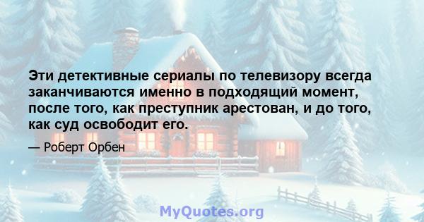 Эти детективные сериалы по телевизору всегда заканчиваются именно в подходящий момент, после того, как преступник арестован, и до того, как суд освободит его.