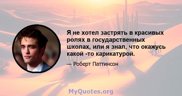 Я не хотел застрять в красивых ролях в государственных школах, или я знал, что окажусь какой -то карикатурой.